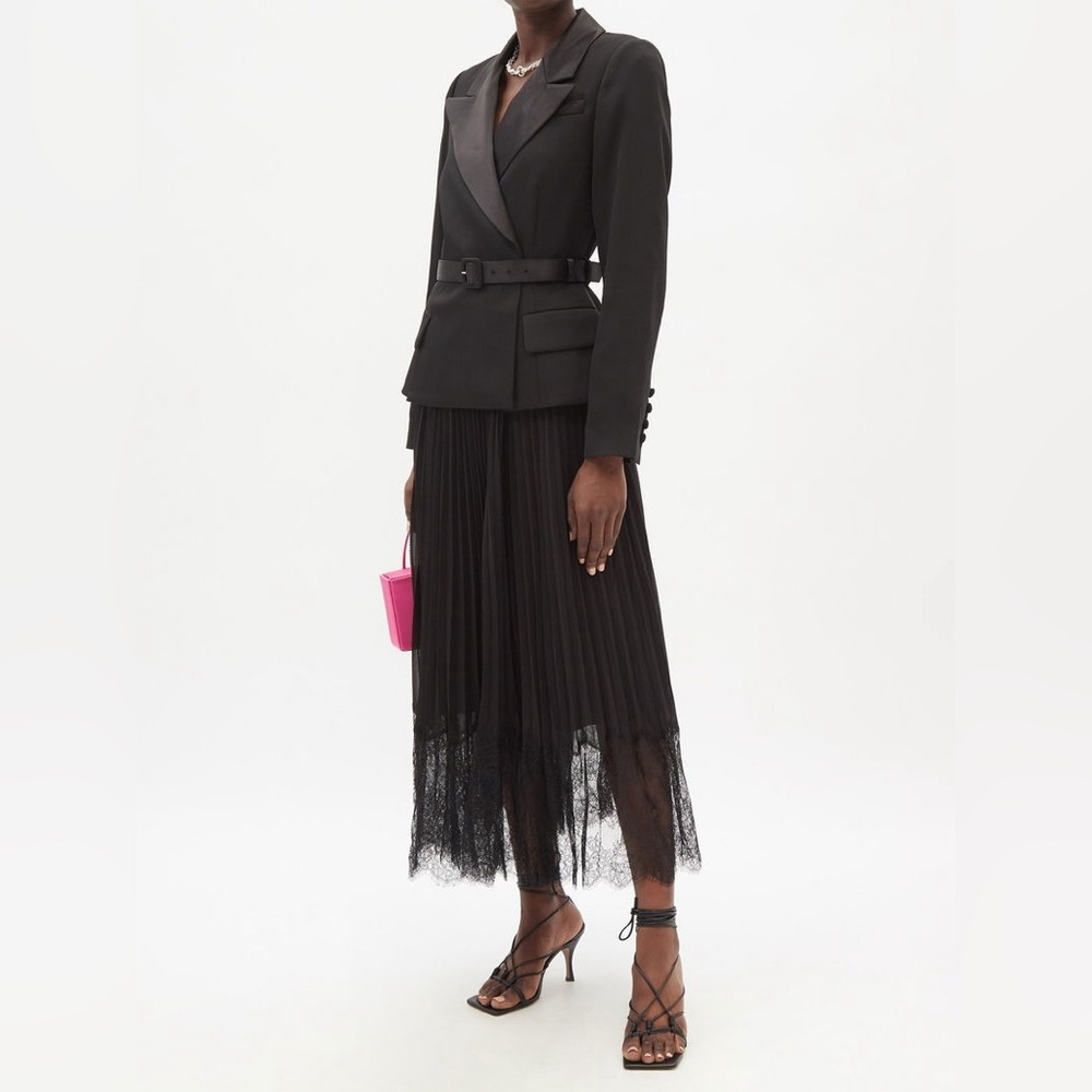 Self-Portrait Black Midi Dress with Lace Detail